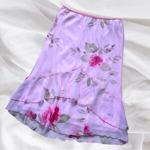 Pink Floral Ruffled Midi Skirt